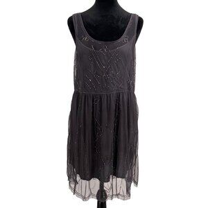 Abercrombie Fitch Babydoll Dress Womens Size L Embellished Layered Beaded Fairy